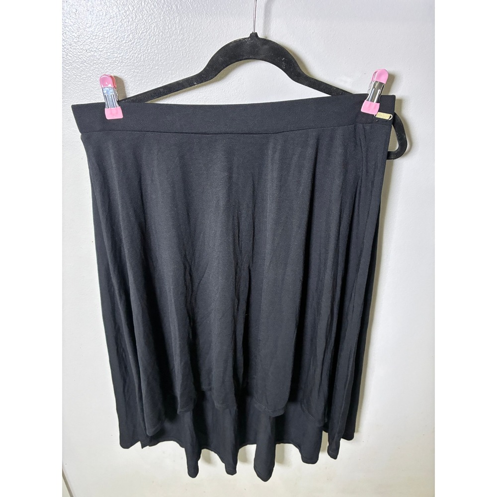 Guess Black Midi Skirt Womens XL High Low Flared Elastic Waist Q32D0500000 NEW